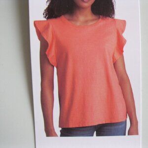 ECOTHREADS Women's 100% Organic Cotton Flutter Sleeve Shirt Peach pink M (1153)